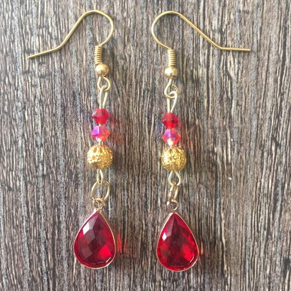 Handmade Swarovski Fire Opal Beaded Drop Earrings - Picture 1 of 2